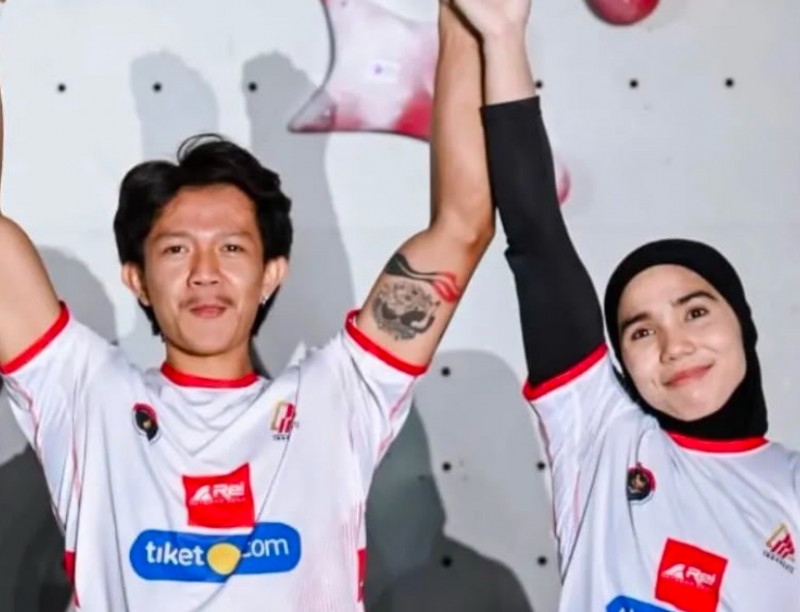 Indonesia Sapu Emas Lagi! Raharjati - Raji'ah Juara Estafet Speed Campuran di World Climbing Series Guiyang 2026